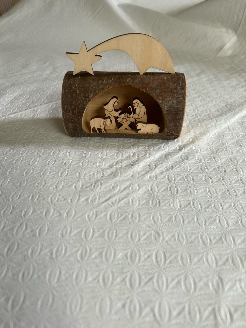 Rustic Wooden Nativity Scene with Star - Brown